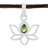 Mei Green Pendant Lotus Design with Gemstone Charm Peridot Green Green