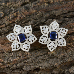 Mei Blue Stud Earrings - Elegant Floral Design
