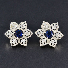Mei Blue Stud Earrings - Elegant Floral Design