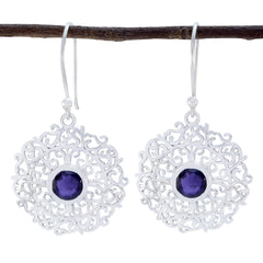Mia Blue Solitaire Earrings - Stylish Silver Drop Design Iolite Blue Dangle