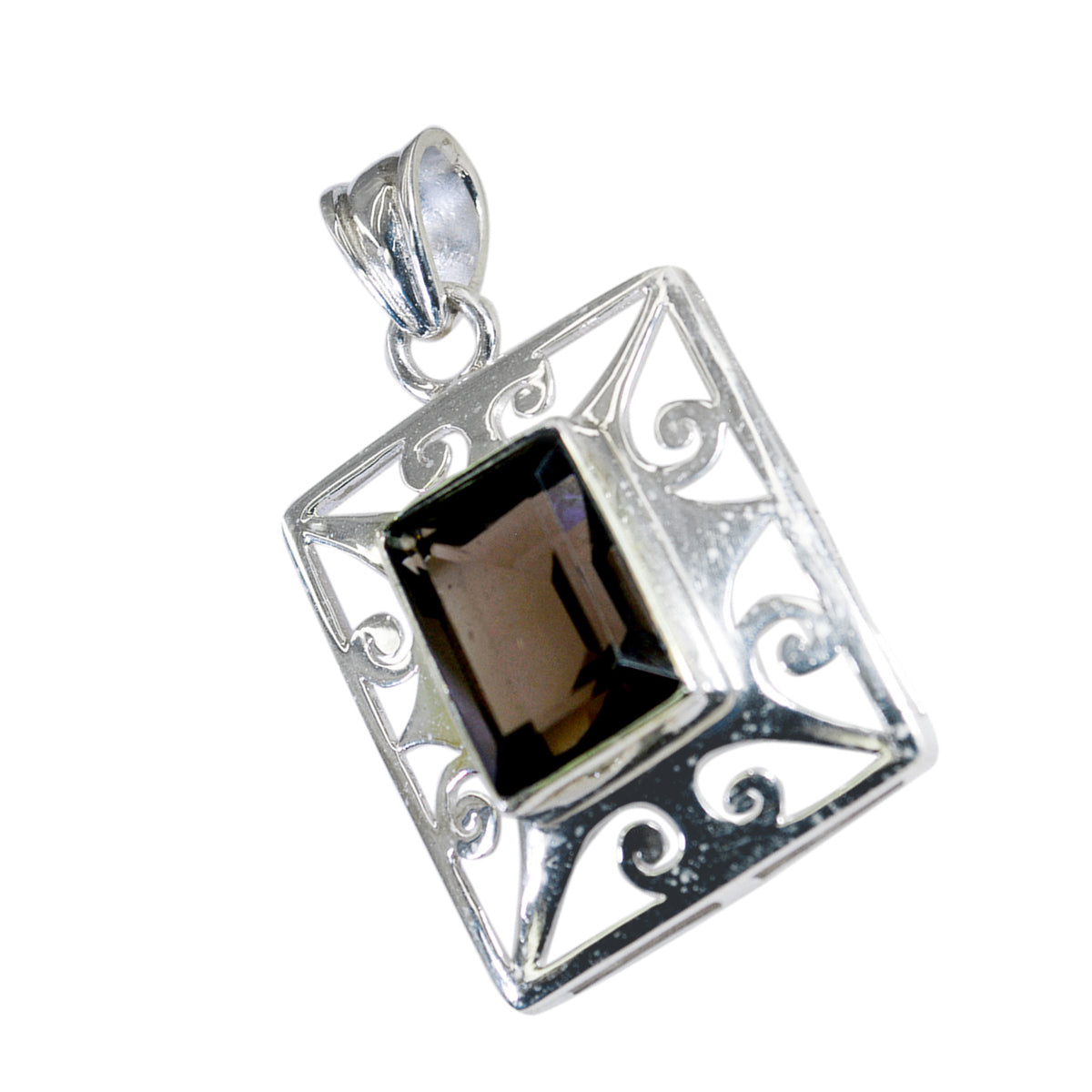 Micaela Brown Filigree Pendant with Elegant Silver Design Smoky Quartz Brown Brown