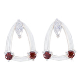 Milagros Red Stud Earrings with Elegant Design Garnet Red Stud