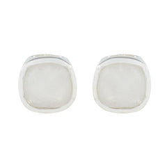 Milagros White Solitaire Earrings for Stylish Elegance Rainbow Moonstone White Stud