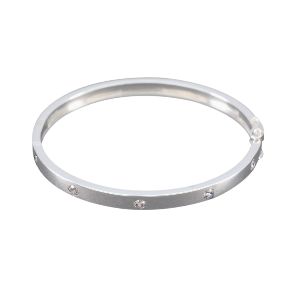 Ida Minimal White Bangle Bracelet with Sparkling Accents White CZ White