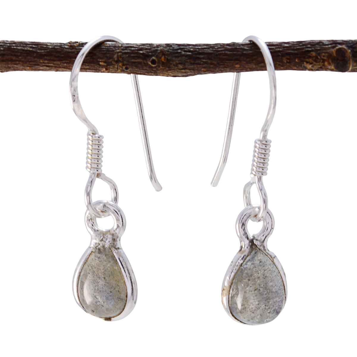 Skylar Minimalist Dangle Earrings with Gemstone Accent Labradorite Gray Dangle