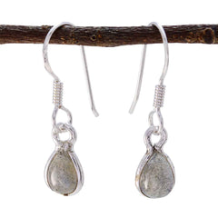 Skylar Minimalist Dangle Earrings with Gemstone Accent Labradorite Gray Dangle