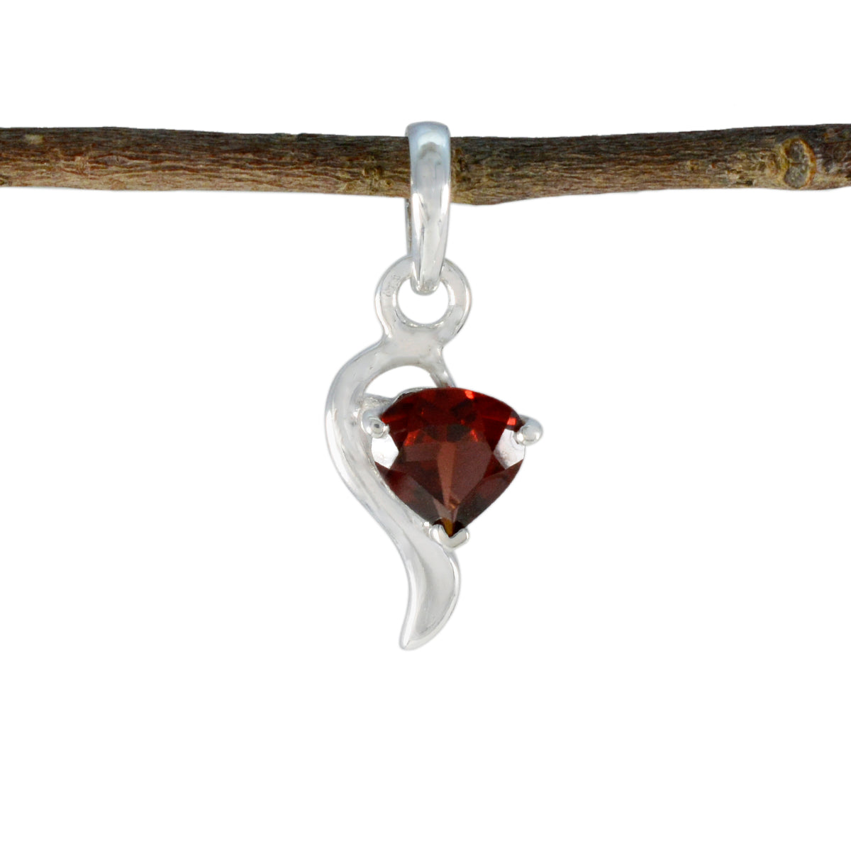 Yuki Minimalist Red Pendant in Sterling Silver Garnet Red Red