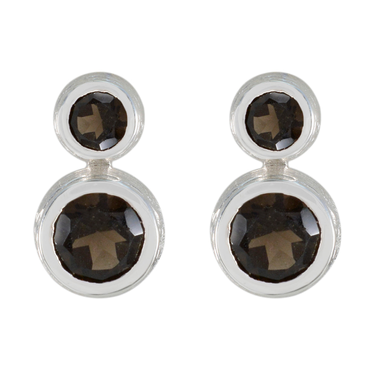 Emily Minimalist Stud Earrings with Gemstone Accent Smoky Quartz Brown Stud