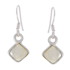 Min-seo Minimalist White Dangle Earrings for Everyday Wear Rainbow Moonstone White Dangle