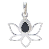 Hana Modern Black Gemstone Pendant in Silver Lotus Design Black Onyx Black Black