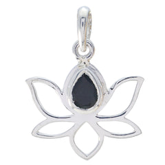 Hana Modern Black Gemstone Pendant in Silver Lotus Design Black Onyx Black Black