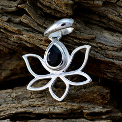 Hana Modern Black Gemstone Pendant in Silver Lotus Design