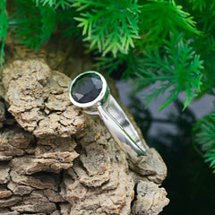 Nari Modern Black Solitaire Ring in Sterling Silver
