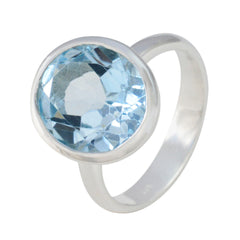 Luisa Modern Blue Solitaire Ring in Sterling Silver
