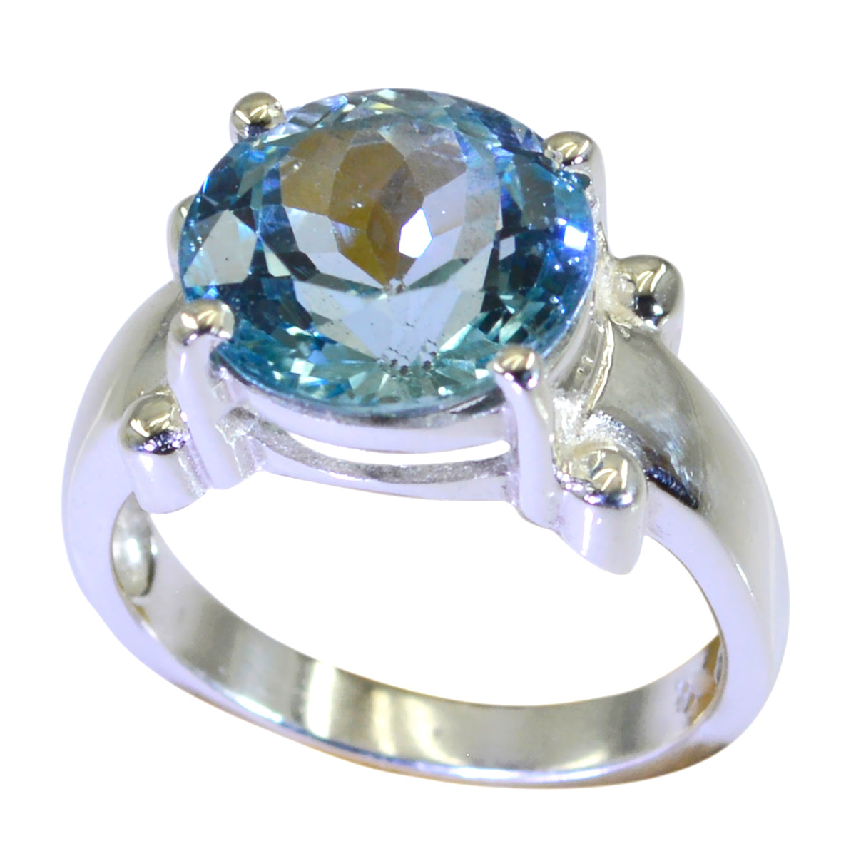 Agnes Modern Blue Solitaire Ring with Silver Band Blue Topaz Blue