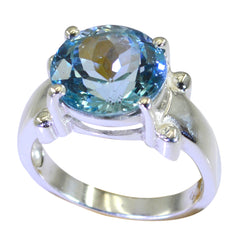 Agnes Modern Blue Solitaire Ring with Silver Band Blue Topaz Blue