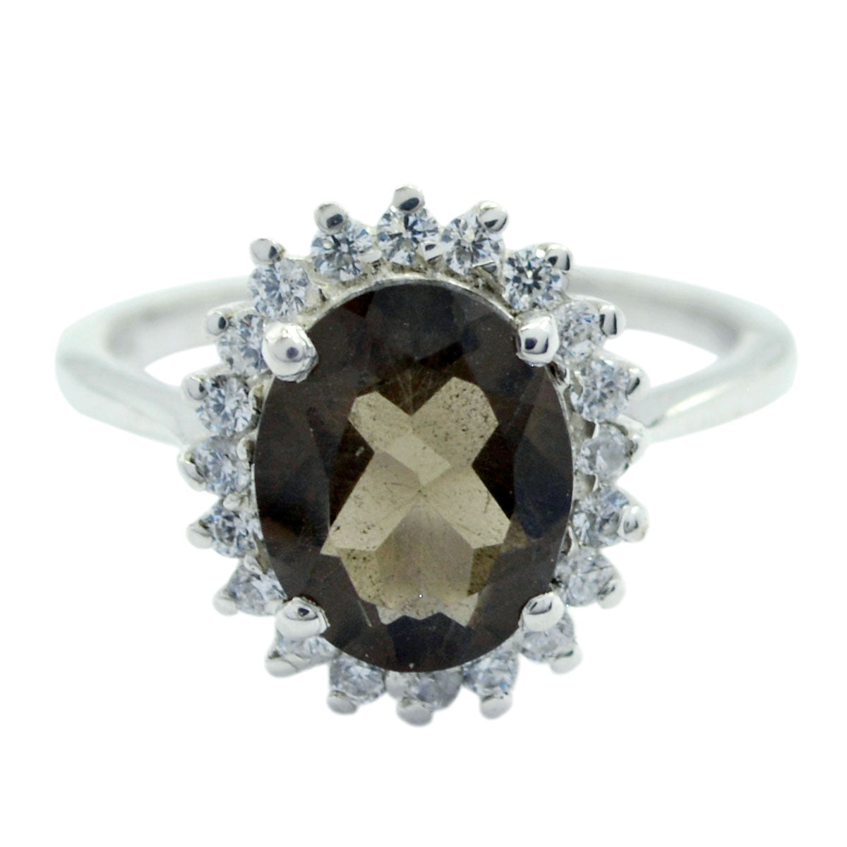 Hua Modern Brown Halo Ring with Sparkling Accents smoky quartz Brown