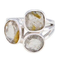 Florencia modern golden trilogy ring with three large translucent stones set in silver band