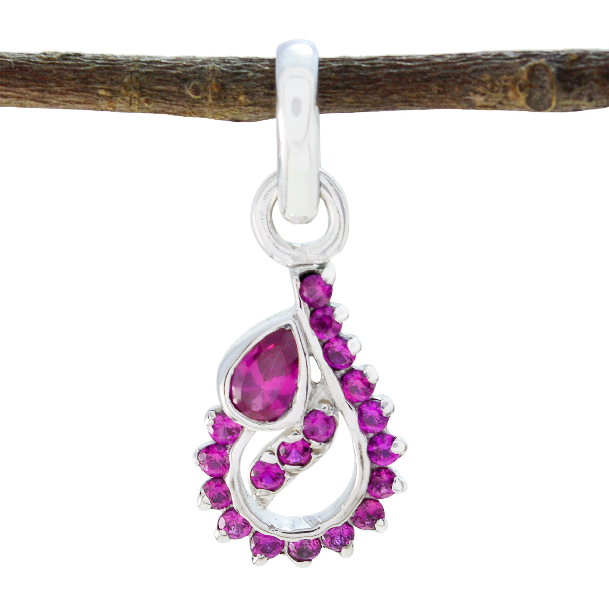 Renata Modern Minimalist Pendant with Ruby Accents Cubic zirconia White White