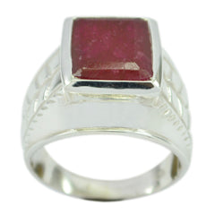 Evelyn Modern Red Solitaire Ring with Silver Band
