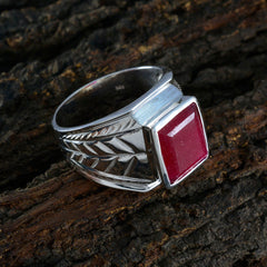 Evelyn Modern Red Solitaire Ring with Silver Band
