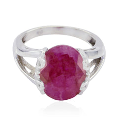 Carla Modern Red Solitaire Ring with Silver Band Indian Ruby Red
