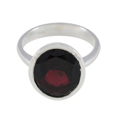 Soo-jin Modern Red Solitaire Ring in Sterling Silver Garnet Red