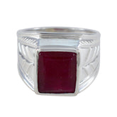 Evelyn Modern Red Solitaire Ring with Silver Band Indian Ruby Red