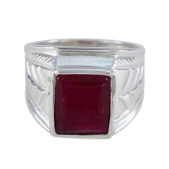 Evelyn Modern Red Solitaire Ring with Silver Band Indian Ruby Red