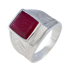Evelyn Modern Red Solitaire Ring with Silver Band