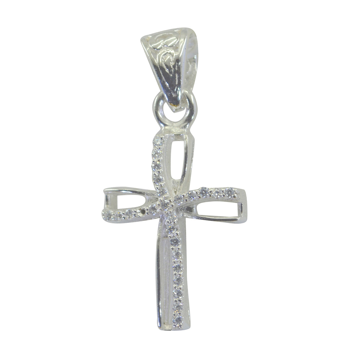 Laura Modern White Featherlight Pendant Silver Cross White CZ White White
