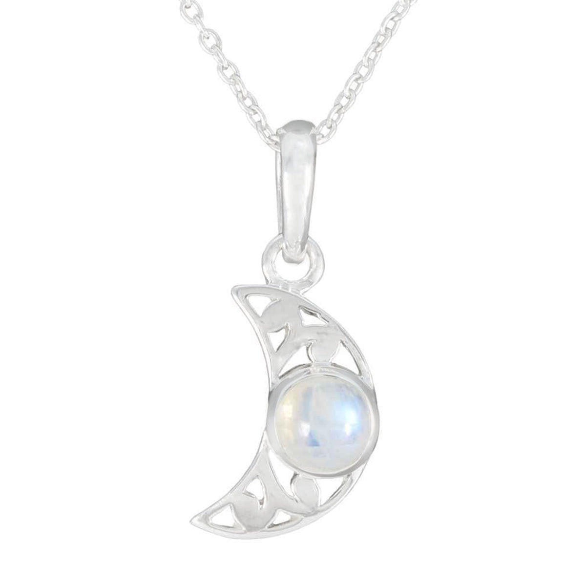 Emma White Moon & Star Whisper-thin Pendant Rainbow Moonstone White White