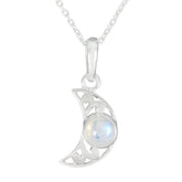 Emma White Moon & Star Whisper-thin Pendant Rainbow Moonstone White White