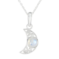 Emma White Moon & Star Whisper-thin Pendant Rainbow Moonstone White White