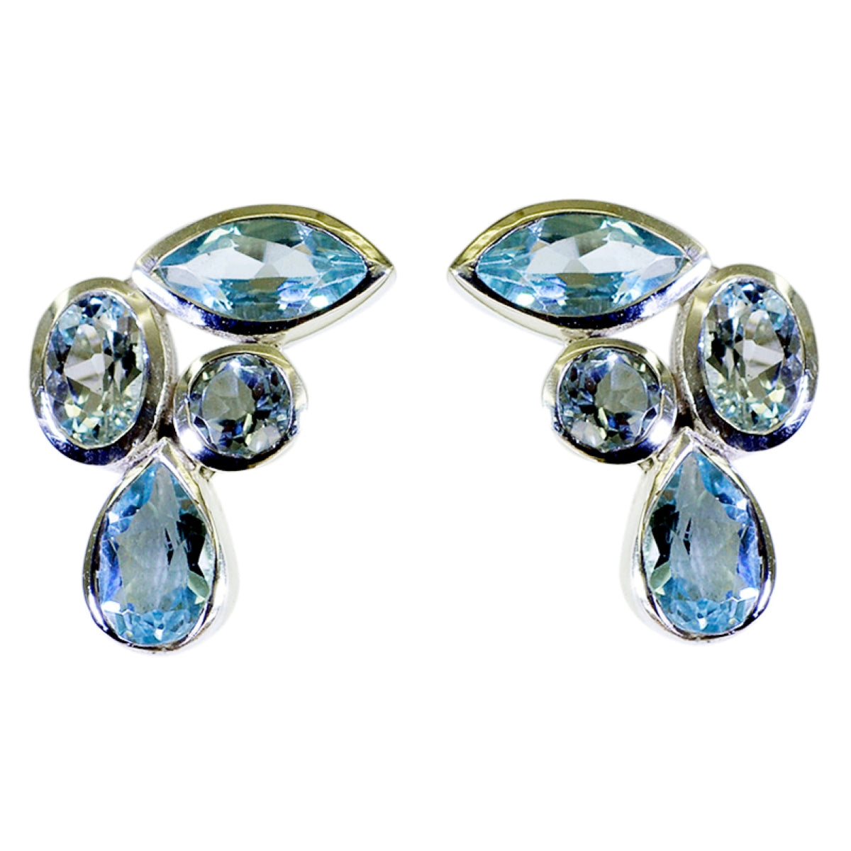 Fernanda Multi-Stone Stud Earrings for Everyday Glam Blue topaz Blue Stud