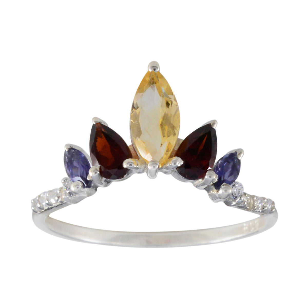 Leah multicolor crown gemstone ring with marquise and round stones in silver setting