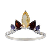 Leah multicolor crown gemstone ring with marquise and round stones in silver setting