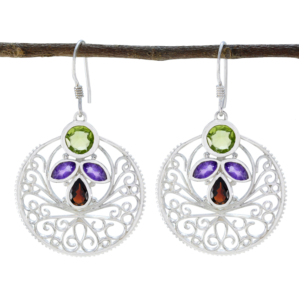 Josephine Multicolor Dangle Earrings India - Gemstone Style Multi multicolor Dangle