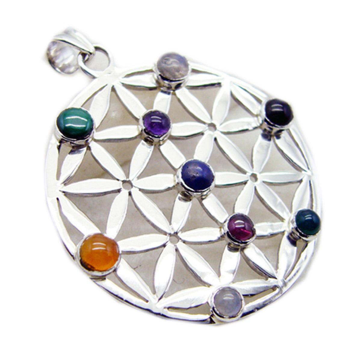 Genesis Multicolor Filigree Pendant - Colorful Gemstone Art Multi Stone multicolor Multicolor