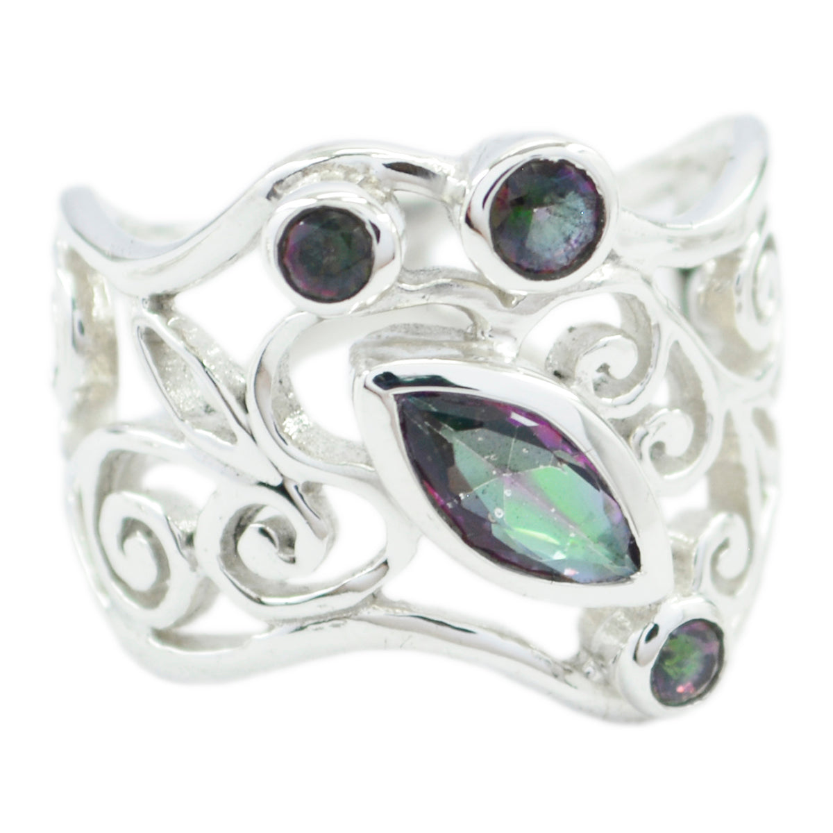Zoey Multicolor Filigree Ring – Stylish Silver Jewelry Mystic Quartz Multicolor
