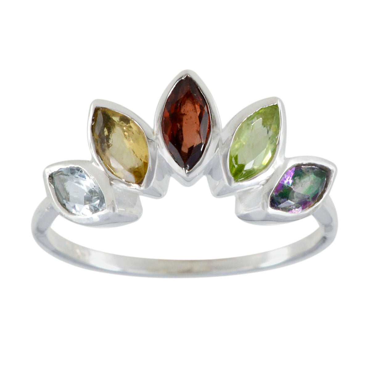 Ananya Multicolor Gemstone Crown Ring in Silver Multi Stone Multicolor