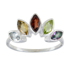 Ananya Multicolor Gemstone Crown Ring in Silver Multi Stone Multicolor