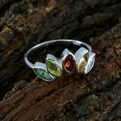 Ananya Multicolor Gemstone Crown Ring in Silver