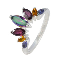 Ayesha multicolor gemstone crown ring with marquise and oval shaped colorful stones in silver band