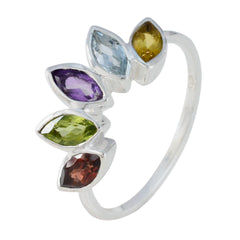 Lara multicolor gemstone crown ring with five marquise-cut gemstones set in silver band
