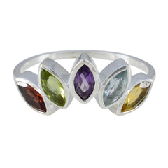 Lara multicolor gemstone crown ring with five marquise-cut stones in silver setting