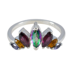 Ayesha multicolor gemstone crown ring with various marquise and oval gemstones set in silver band