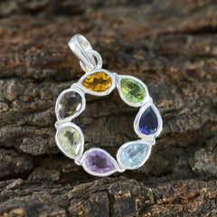 Leah Multicolor Gemstone Pendant in Sterling Silver