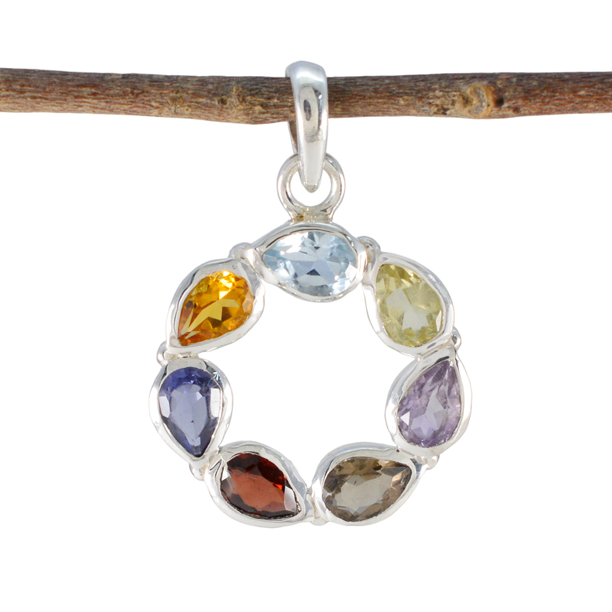 Lea Multicolor Gemstone Pendant in Sterling Silver Multi Stone multicolor Multicolor