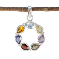Lea Multicolor Gemstone Pendant in Sterling Silver Multi Stone multicolor Multicolor
